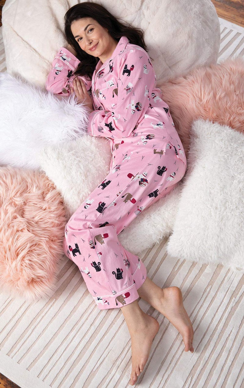 PajamaGram Cotton Womens Pajama Sets - Cat Pajamas for Women, Pink, M / 10-12 - Image 3